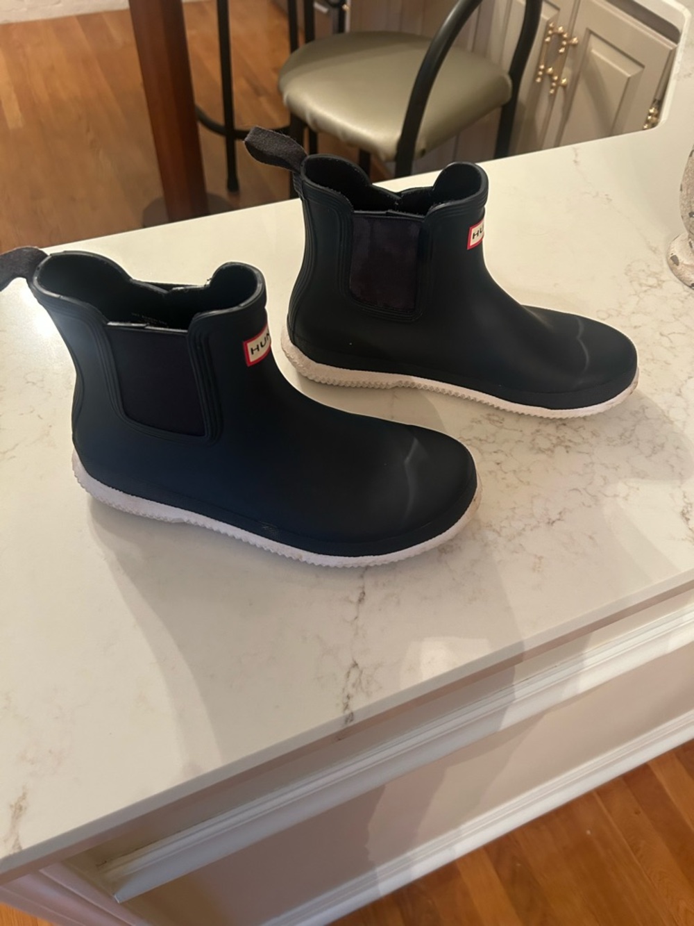 Hunter Navy Chelsea Rain Boots with White Soles - Picture 2 of 9